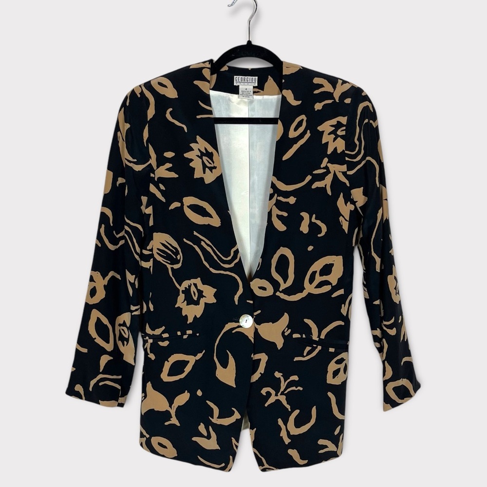 Georgiou‎ Studio Silk Blazer 4 Whimsigoth Grunge Floral Academia Vintage Black